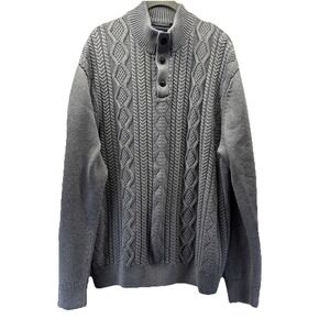 Chaps Men's Cotton Cable Knit Sweater Size XXL Solid Gray 1/4 Button Up Pullover